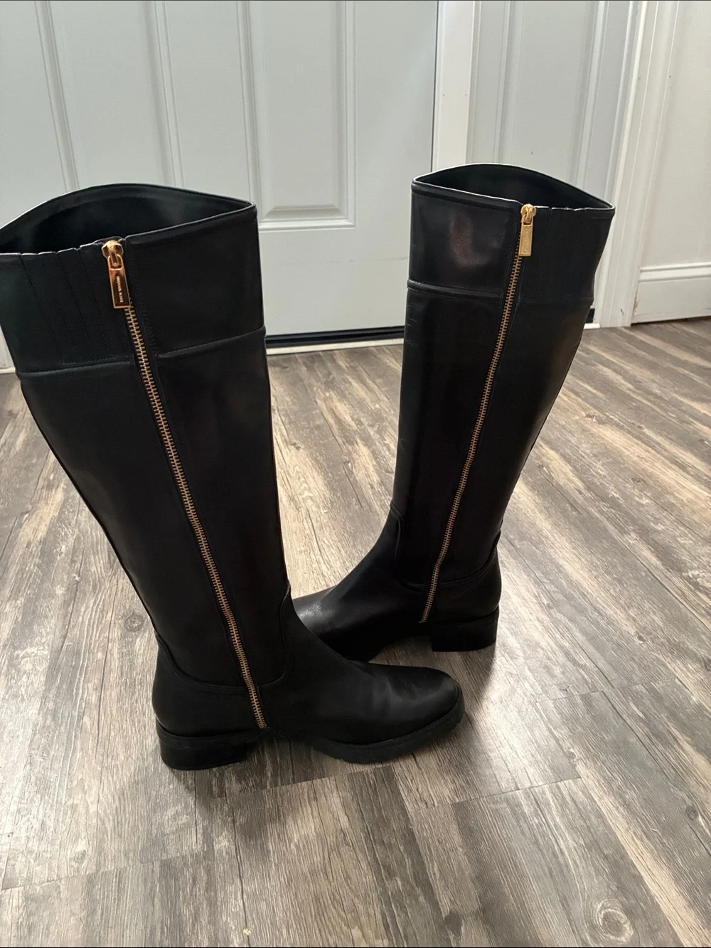 Michael Kors Black Leather MK-Emblem Knee-High Riding Boots